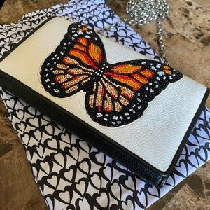 Brighton Silver Chain Wallet with Beaded Butterfly